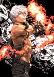  fire gloves k' male_focus pyrokinesis solo the_king_of_fighters torn_clothes white_hair yorozu 