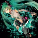  anklet aqua_eyes aqua_hair aqua_nails barefoot detached_sleeves hatsune_miku hatsune_miku_(append) jewelry long_hair nail_polish smile solo twintails very_long_hair vocaloid vocaloid_append yuzuki_karu 