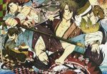  bandage black_hair blonde_hair blue_eyes brown_eyes brown_hair chikage_kazama game group hakuouki hakuouki_shinsengumi_kitan harada_sanosuke hijikata_toshizo japanese_clothes katana long_hair male mask okita_souji saitou_hajime sakura samurai scarf short_hair sword toudou_heisuke umbrella wagasa wallpaper weapon yukata 