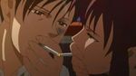  black_lagoon cap chain_smoking cigarette kiss okajima_rokuro revy smoking 