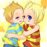  blonde_hair blue_eyes claus hakaze hug lucas male_focus mother_(game) mother_3 multiple_boys one_eye_closed orange_hair siblings smile twins 