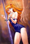  bare_shoulders bdsm blue_eyes blush bondage bound breast_slip breasts cuffs hair_ornament handcuffs imminent_rape izurumi long_hair neon_genesis_evangelion one-piece_swimsuit one_breast_out open_mouth orange_hair school_swimsuit small_breasts solo souryuu_asuka_langley strap_slip swimsuit swimsuit_pull two_side_up 