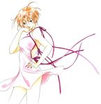  brown_eyes dress highres kakinouchi_narumi orange_hair ribbon short_hair solo wind yakushiji_ryouko yakushiji_ryouko_no_kaiki_jikenbo 