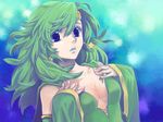  blue_eyes breasts cape cleavage detached_sleeves final_fantasy final_fantasy_iv green_hair green_lipstick lipstick long_hair makeup medium_breasts rydia saikachi_(ogre_tree) solo 