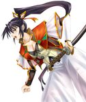  black_hair breasts cleavage japanese_clothes kataginu long_hair medium_breasts pin.x ponytail rance_(series) sengoku_rance solo sword weapon yamamoto_isoroku_(rance) 