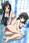  absurdres ahoge ass barefoot bent_over bikini black_hair blue_eyes breasts cleavage duplicate feet gotou_junji highres indoors katsura_kotonoha kneeling large_breasts legs lying megami multiple_girls navel non-web_source official_art on_side pool poolside purple_eyes saionji_sekai scan school_days short_hair side-tie_bikini smile soles swimsuit thigh_gap water window wristband 