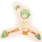  ;d busou_shinki cameltoe fang green_eyes green_hair maochao one_eye_closed open_mouth orange_legwear paw_print print_legwear smile solo thighhighs u_(the_unko) zettai_ryouiki 