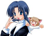  :3 adjusting_hair animal_ears blue_eyes blue_hair cat_ears ciel hair_tousle kineya_emuko multiple_girls nekoarc sidelocks smile tsukihime waving 