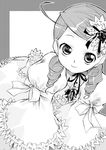  ahoge border dress drill_hair frills greyscale hair_ornament heart heart_hair_ornament kanaria long_sleeves looking_at_viewer monochrome rozen_maiden short_hair simple_background solo takano_natsuki white_background 