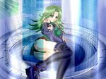  artist_request ass boots breast_hold breasts green_eyes green_hair lamia_loveless large_breasts long_hair lying solo super_robot_wars tattoo thighhighs wallpaper 