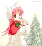  brown_eyes christmas copyright_request licking pink_hair rakkyo solo 