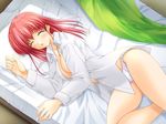  artist_request as_you_like bed breasts cleavage closed_eyes dress_shirt game_cg imai_kana_(as_you_like) large_breasts long_hair long_sleeves lying no_pants on_side open_clothes open_shirt panties red_hair shirt sleeping solo underwear white_panties 