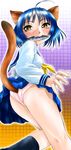  animal_ears atchy blue_hair blue_sailor_collar cat_ears kashiwagi_kaede kizuato panties sailor_collar school_uniform solo tail underwear upskirt yellow_eyes 