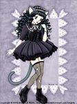  1girl animal_ears bewildered cat_ears catgirl dress fishnets solo tail traditional_media zettai_ryouiki 