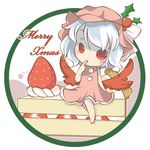  albino barefoot blush cake chibi christmas english food fruit hat merry_christmas pastry red_eyes remilia_scarlet sitting slice_of_cake solo strawberry strawberry_shortcake touhou whipped_cream white_hair yuge_sasatarou 