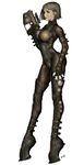  alien1452 armor ballet_boots black_bodysuit bodysuit boots breasts elbow_gloves gloves gun highres large_breasts leather lips original science_fiction solo thigh_boots thighhighs weapon 