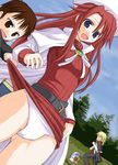  2boys akino_hamo assisted_exposure aty_(summon_night) day kyle_(summon_night) multiple_boys nup_martini panties pantyshot skirt skirt_lift summon_night summon_night_3 underwear white_panties 