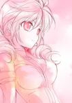  artist_request bodysuit breasts cleavage closed_mouth drill_hair feldt_grace gundam gundam_00 long_hair lowres medium_breasts pink_eyes pink_hair solo twin_drills twintails upper_body 