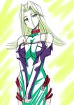  artist_request bare_shoulders blonde_hair breasts cleavage collar green_eyes lamia_loveless large_breasts solo super_robot_wars 