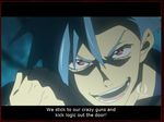  :d blue_hair blurry blurry_background clenched_hand close-up english face kamina letterboxed looking_at_viewer male_focus open_mouth pink_eyes screencap shaded_face smile solo tengen_toppa_gurren_lagann text_focus upper_body v-shaped_eyebrows 