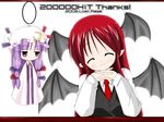  ^_^ artist_request bat_wings blush closed_eyes collared_shirt demon_girl expressionless frills hat head_tilt head_wings jitome koakuma long_sleeves looking_at_viewer mob_cap multiple_girls patchouli_knowledge robe shirt simple_background succubus touhou vest white_background wings 