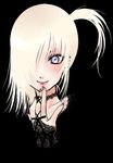  blond blonde_hair blue_eyes eyeliner goth gothic makeup pale pale_skin side_ponytail smile 