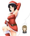  armpits bare_shoulders belt blonde_hair buckle christmas detached_collar dress hat looking_at_viewer maria-sama_ga_miteru mizuno_youko multiple_girls red_dress santa_costume santa_hat satou_sei strapless strapless_dress thighs thought_bubble toshifumi 