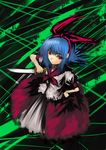  blue_hair kichiroku knife original pleinair red_eyes reverse_grip ribbon short_hair solo 