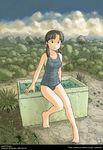  awatake_takahiro copyright_request landscape one-piece_swimsuit school_swimsuit solo swimsuit water 