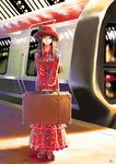  blue_eyes brown_hair dress ground_vehicle hat kobayashi_yuuji long_hair original solo suitcase train 