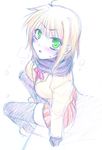  arisa_bannings blonde_hair green_eyes lyrical_nanoha mahou_shoujo_lyrical_nanoha mahou_shoujo_lyrical_nanoha_a's saki_chisuzu scarf short_hair sketch solo thighhighs zettai_ryouiki 