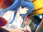  blue_hair eating game_cg hairband onigirikun pastel_chime saika_s._falnese solo yellow_eyes 