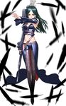  alicia_(bullet_witch) blue_eyes bullet_witch detached_sleeves feathers green_hair half-skirt long_hair long_sleeves looking_at_viewer midriff navel pants pose sakamoto_mineji simple_background solo stomach white_background 