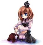  ascot black_dress bloomers blue_eyes brown_hair crown dress frills full_body kneehighs shoes short_hair sitting solo suzushiro_kurumi umineko_no_naku_koro_ni underwear ushiromiya_maria white_background white_bloomers 