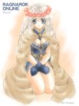  artist_request blue_eyes breasts cleavage cloak gloves head_wreath kneeling long_hair medium_breasts ragnarok_online silver_hair solo wizard_(ragnarok_online) 