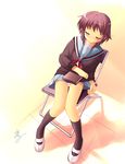  aru_(abyssinia) blush book duplicate kita_high_school_uniform nagato_yuki panties pantyshot pantyshot_(sitting) school_uniform serafuku short_hair sitting skirt sleeping sleeping_upright solo suzumiya_haruhi_no_yuuutsu underwear 