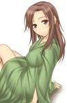  big_wednesday blush breasts brown_eyes brown_hair collarbone forehead kawada_tomoko kimi_kiss large_breasts long_hair robe simple_background smile solo white_background 
