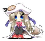  animal_ears blue_eyes bow buttons cape chibi dog_ears dog_tail hat large_buttons little_busters! long_hair lowres noumi_kudryavka paco pink_bow school_uniform solo tail 