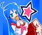  aco_(koaya_ako) blue_hair chocolate_cornet food izumi_konata lucky_star pink_neckwear ryouou_school_uniform school_uniform serafuku solo 