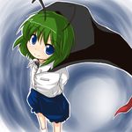  antennae blue_eyes cape green_hair lowres morino_harifu short_hair shorts solo touhou wriggle_nightbug 