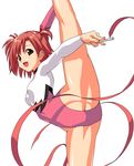  :d brown_eyes gymnast_leotard gymnastics highleg highleg_leotard leg_up leotard long_sleeves mahou_sensei_negima! open_mouth oversplit pink_leotard red_eyes red_hair rhythmic_gymnastics ribbon_baton sasaki_makie short_hair smile solo split spread_legs standing standing_on_one_leg standing_split takeda_hiromitsu white_background 