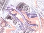  angel_wings breasts dutch_angle game_cg long_hair medium_breasts men_at_work!_4 multiple_girls nude purple_hair wings yamamoto_kazue 