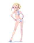  blonde_hair bra copyright_request kneepits lingerie panties simple_background solo sports_bra underwear underwear_only weno 