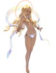  bikini blonde_hair copyright_request dark_skin goddess halo long_hair simple_background solo swimsuit topless weno 