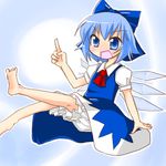  barefoot bow cirno lowres morino_harifu smile solo touhou 