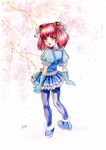 alternate_costume blue_skirt cherry_blossoms frills gloves m.o.m.o. pantyhose sasha_gladysh skirt solo xenosaga 
