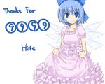  1girl alternate_costume blue_eyes blue_hair bow cirno dress hair_bow hits lowres morino_harifu pink_dress simple_background smile solo touhou 