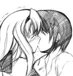  carim_gracia greyscale kasuki_masato kiss lyrical_nanoha mahou_shoujo_lyrical_nanoha_strikers monochrome multiple_girls sketch yagami_hayate yuri 