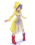  boots copyright_request raincoat rubber_boots shiny shiny_clothes simple_background solo weno 