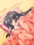 :d ^_^ ^o^ bed bed_sheet blanket clannad closed_eyes from_above ibuki_fuuko on_bed open_mouth pillow pilot_suit satomi_yoshitaka sleeping smile solo star star_print 